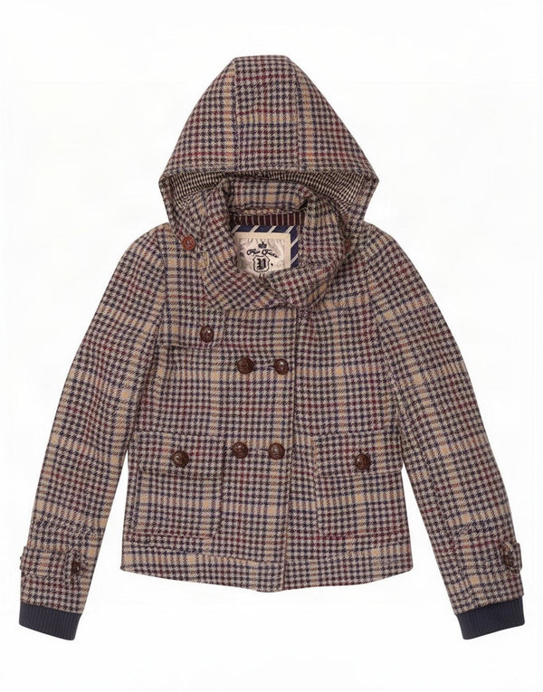 PEPE Jeans Womens Short Trench Coat UK 6 XS Multicoloured Houndstooth
