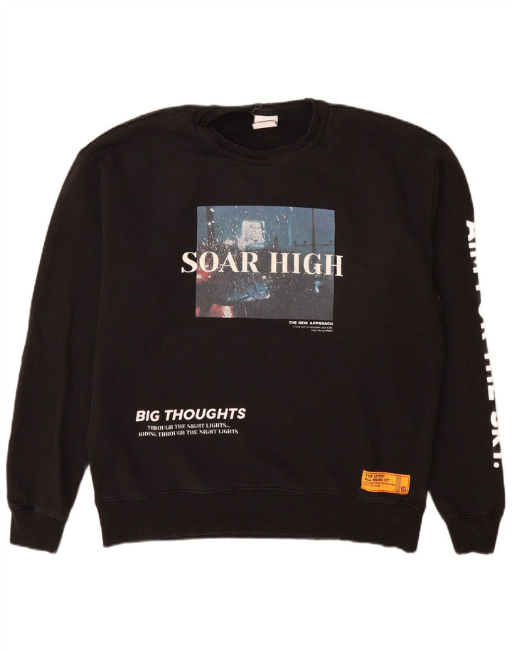 Zara Mens Graphic Sweatshirt Jumper Large Black Cotton
