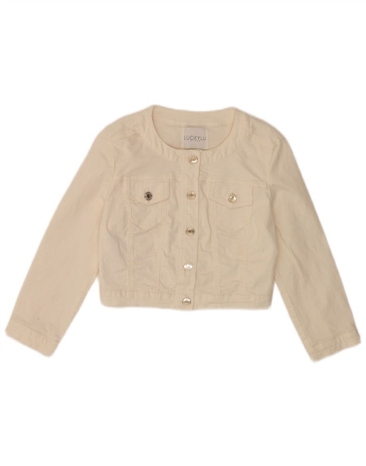Vintage Dame 3/4 ærmet Crop denimjakke IT 40 Lille hvid bomuld