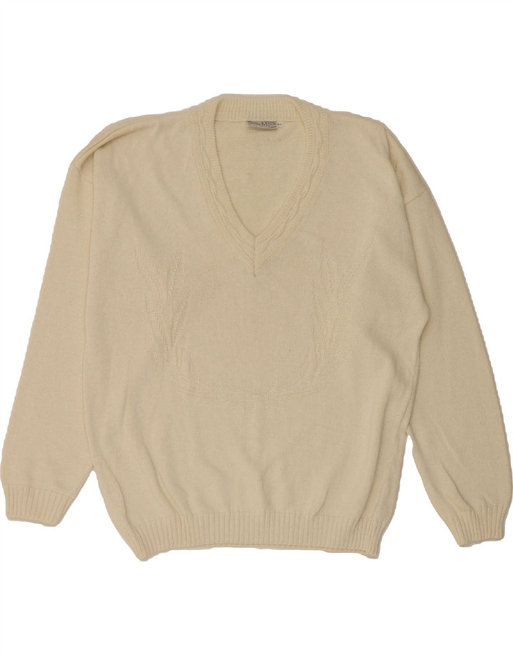 VINTAGE Mens V-Neck Jumper Sweater IT 50/52 Medium Off White Cotton Vintage Vintage and Second-Hand Vintage from Messina Hembry 
