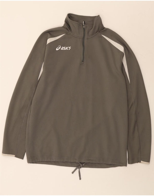 Asics Mens Zip Neck Pullover Tracksuit Top Large Grey Colourblock Polyester