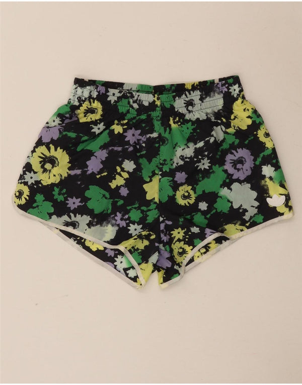 Adidas Damen Sportshorts mit hoher Taille, UK 8, klein, mehrfarbig, Blumenmuster