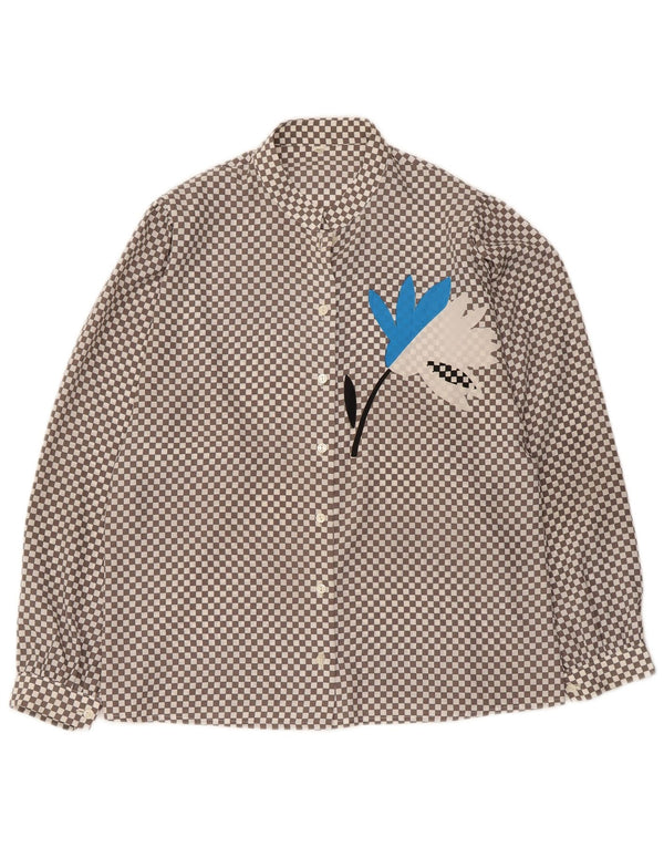 Blusa feminina vintage UK 16 poliéster geométrico cinza grande