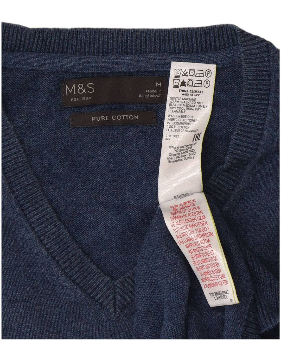Marks & Spencer Męski podkoszulek bez rękawów, średni, granatowy, bawełniany