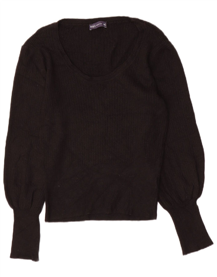 Marks & Spencer Womens Boat Neck Jumper Sweater UK 12 Medium Black Viscose