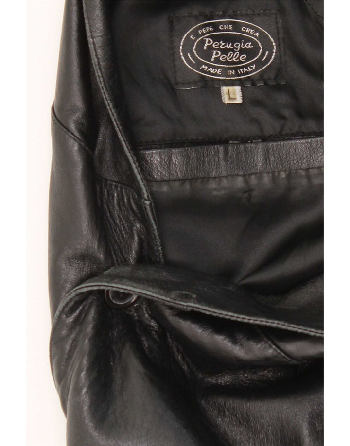 Giacca blazer in pelle vintage da uomo a 3 bottoni UK 40 grande nera