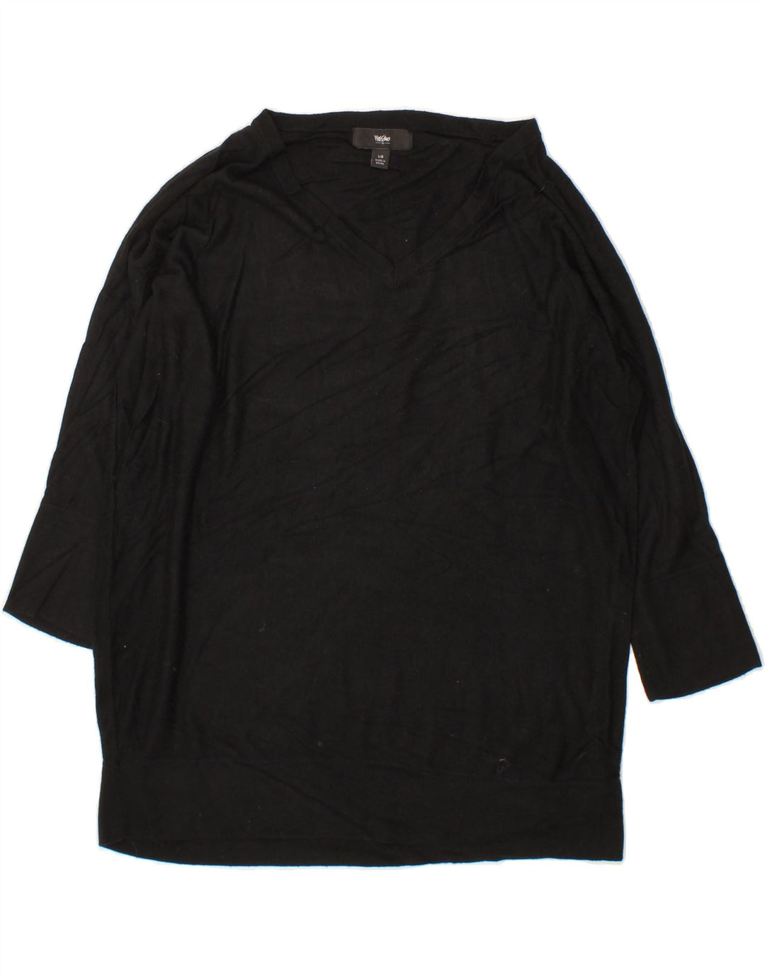 MOSSIMO Womens Longline V-Neck Jumper Sweater UK 16 Large Black Nylon Vintage Mossimo and Second-Hand Mossimo from Messina Hembry 