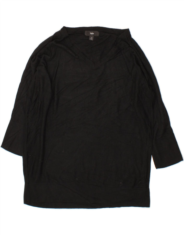 MOSSIMO Womens Longline V-Neck Jumper Sweater UK 16 Large Black Nylon Vintage Mossimo and Second-Hand Mossimo from Messina Hembry 