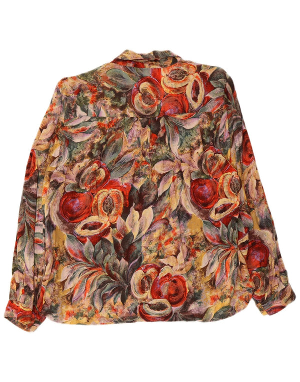 vintage Femme Chemise Blouse UK 16 Grand Floral Multicolore