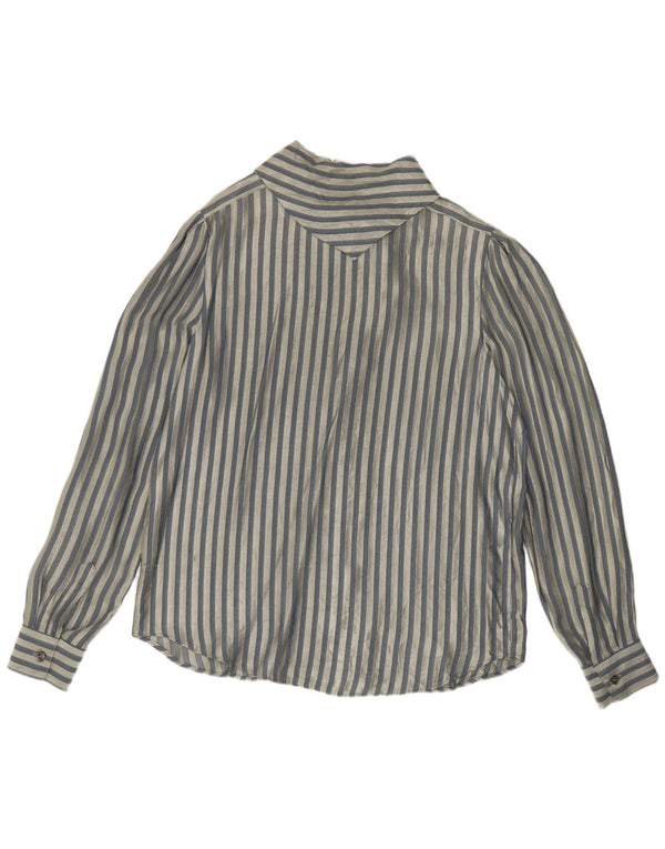 Camicetta camicia vintage da donna UK 14 a righe blu medio