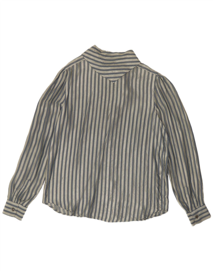 Vintage Womens Shirt Blouse UK 14 Medium Blue Striped