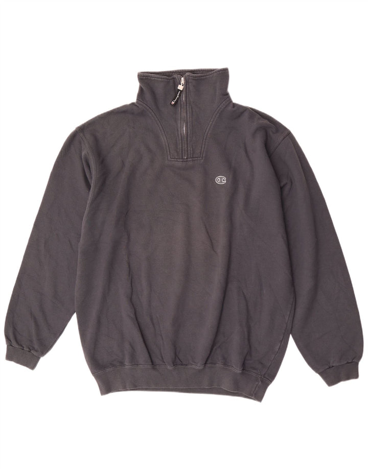 Champion Mens Zip Neck Sweatshirt Jumper 2XL Grey Cotton