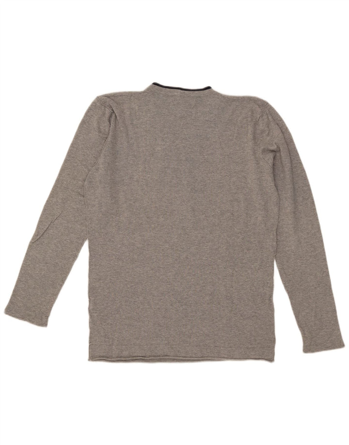 Zara Mens V-Neck Jumper Sweater Large Grey Cotton