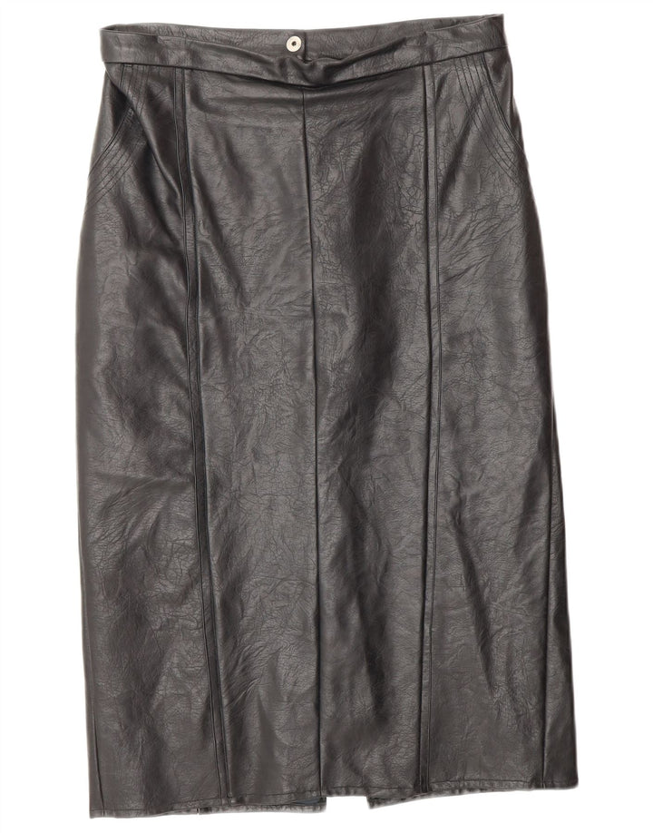 VINTAGE Womens Leather Skirt W28 Medium Black Leather