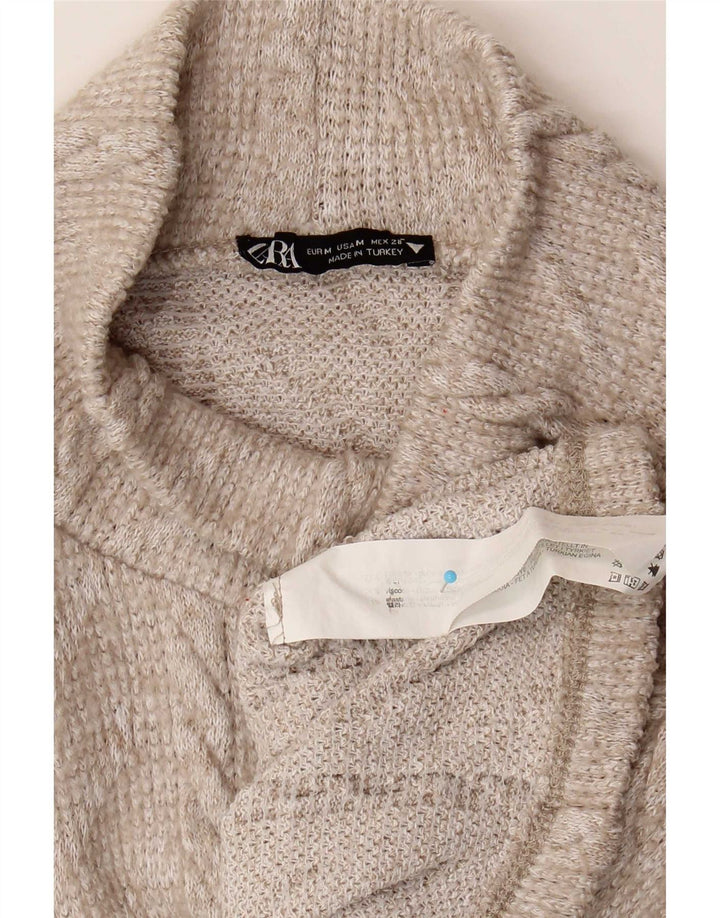Zara Womens Crop Turtle Neck Jumper Sweater UK 14 Medium Beige Polyester