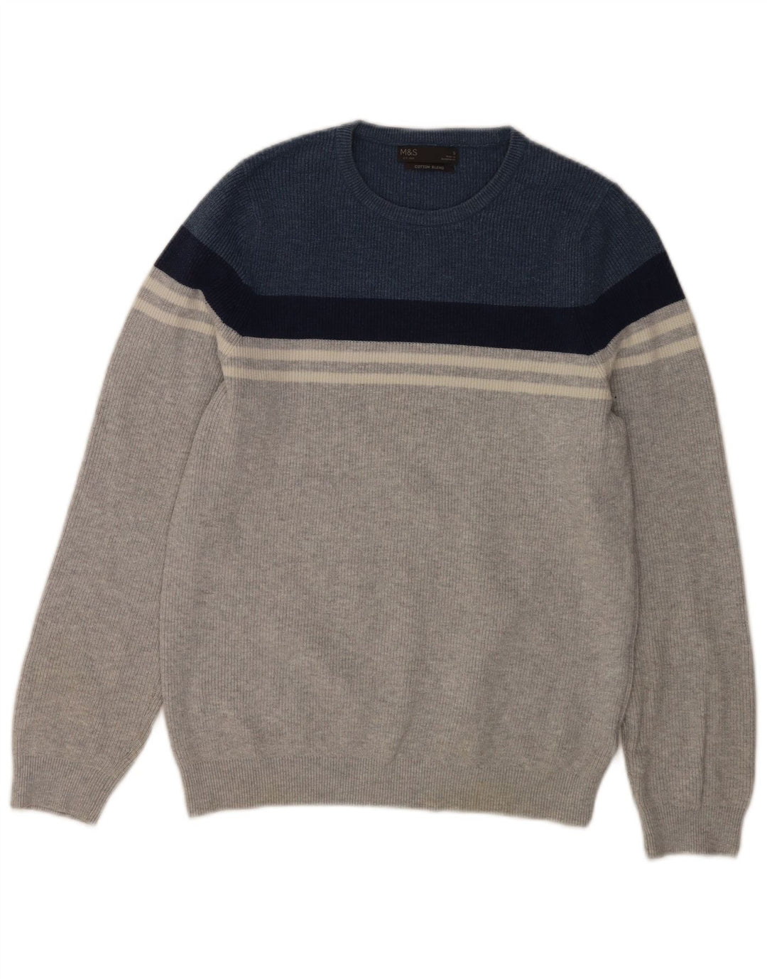 Marks & Spencer Mens Crew Neck Jumper Sweater Small Grey Colourblock