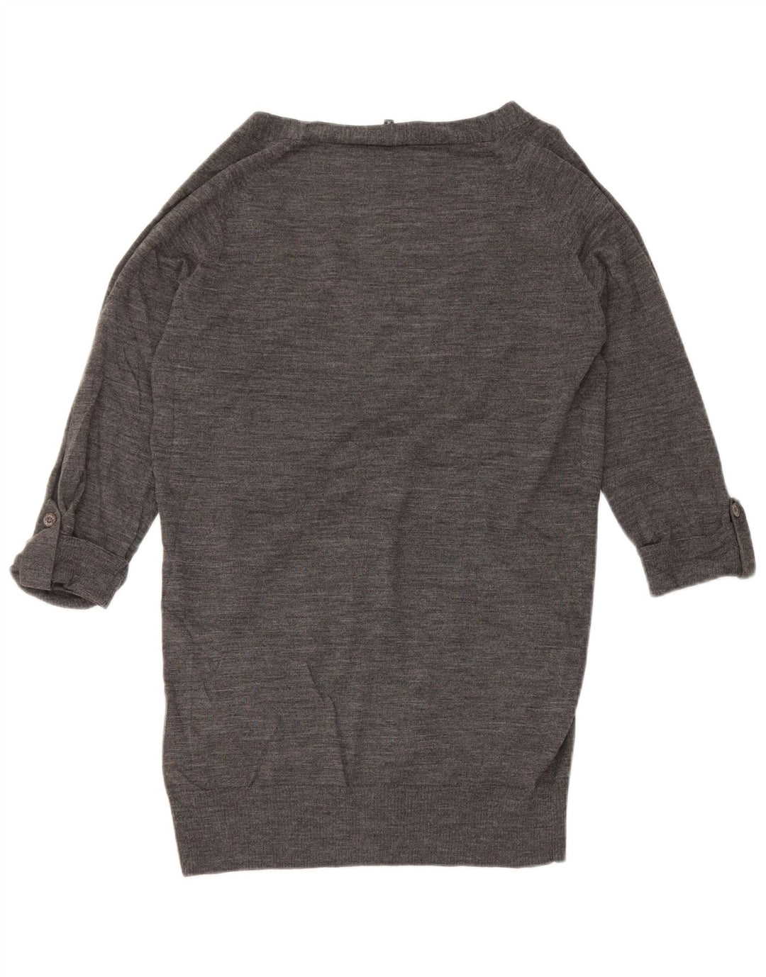 Jaeger Womens 3/4 Sleeve Cardigan Sweater UK 12 Medium Grey Flecked Wool