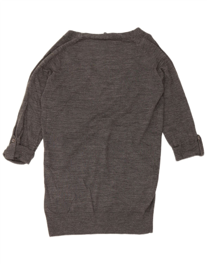 Jaeger Womens 3/4 Sleeve Cardigan Sweater UK 12 Medium Grey Flecked Wool