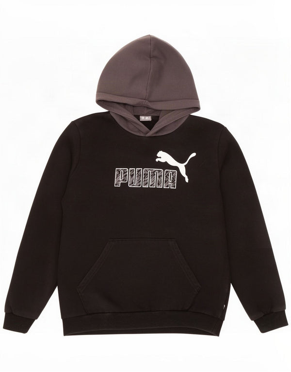 Puma Boys Graphic Hoodie Jumper 15-16 Years Black Colourblock Cotton