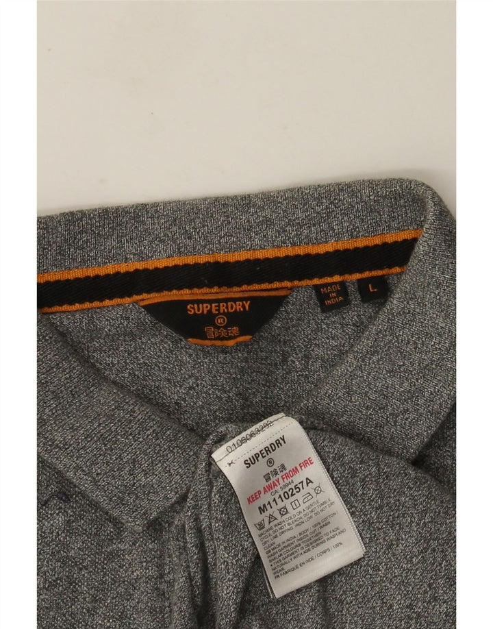 Superdry Mens Graphic Polo Shirt Large Grey Flecked Cotton