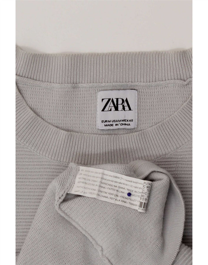 Zara Mens Crew Neck Jumper Sweater Medium Grey Cotton