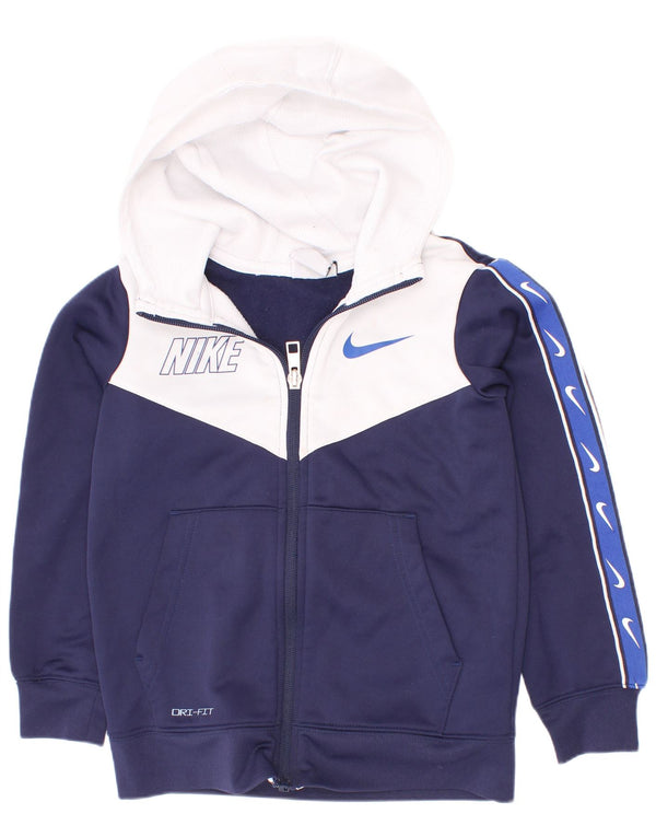 Свитер с капюшоном на молнии Nike Dri Fit для мальчиков 4–5 лет, маленький темно-синий с цветными блоками