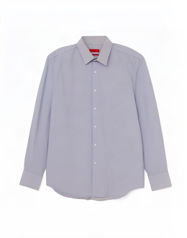 Camisa masculina Hugo Boss Regular Fit tamanho 43 17 XL algodão manchado azul