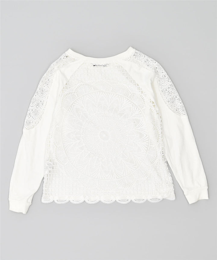 DESIGUAL Womens Oversized Sweatshirt Jumper UK 14 Large White Cotton