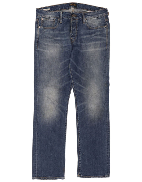 Jack & Jones Mens Clark Regular Fit Straight Jeans W36 L32 Blue Cotton
