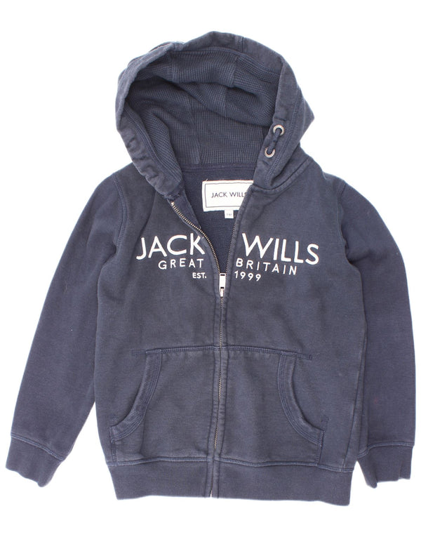 Jack Wills drenge grafisk hættetrøje med lynlås 7-8 år marineblå bomuld