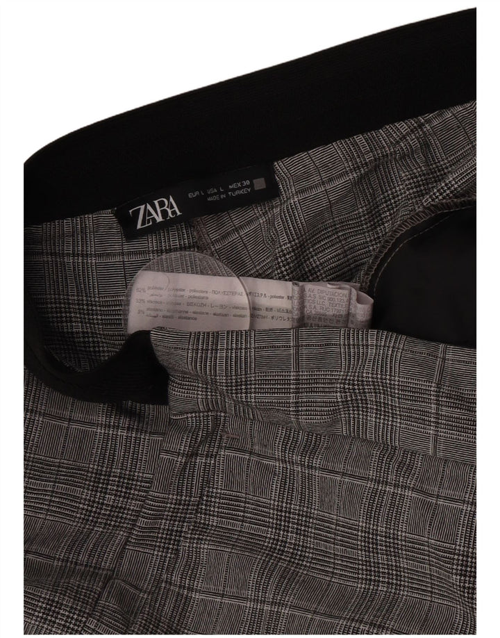 Zara Pantalon de costume droit pour femme Large W32 L28 Gris à carreaux Polyester