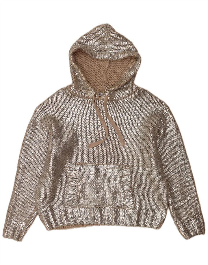 Zara Womens Hooded Oversized Jumper Sweater UK 14 Medium Silver Acrylic