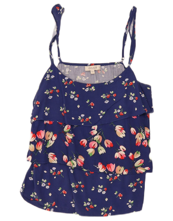 Oasis Dame Cami Top UK 14 Medium Blue Floral Viscose