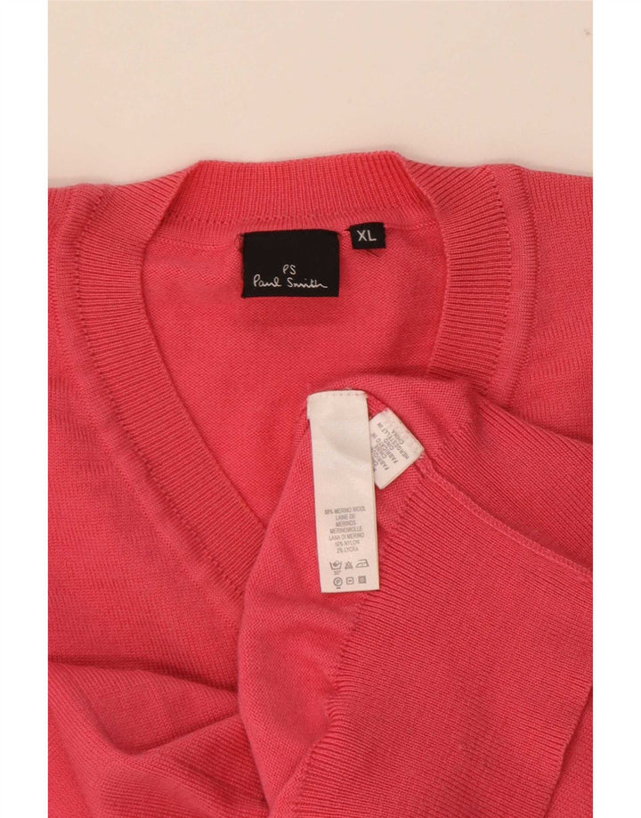 Paul Smith Mens V-Neck Jumper Sweater XL Red Wool