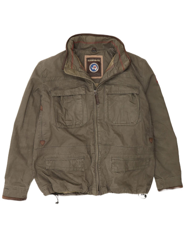 Napapijri Herre Geographic Hooded Utility Jacket UK 46 3XL Khaki Bomuld
