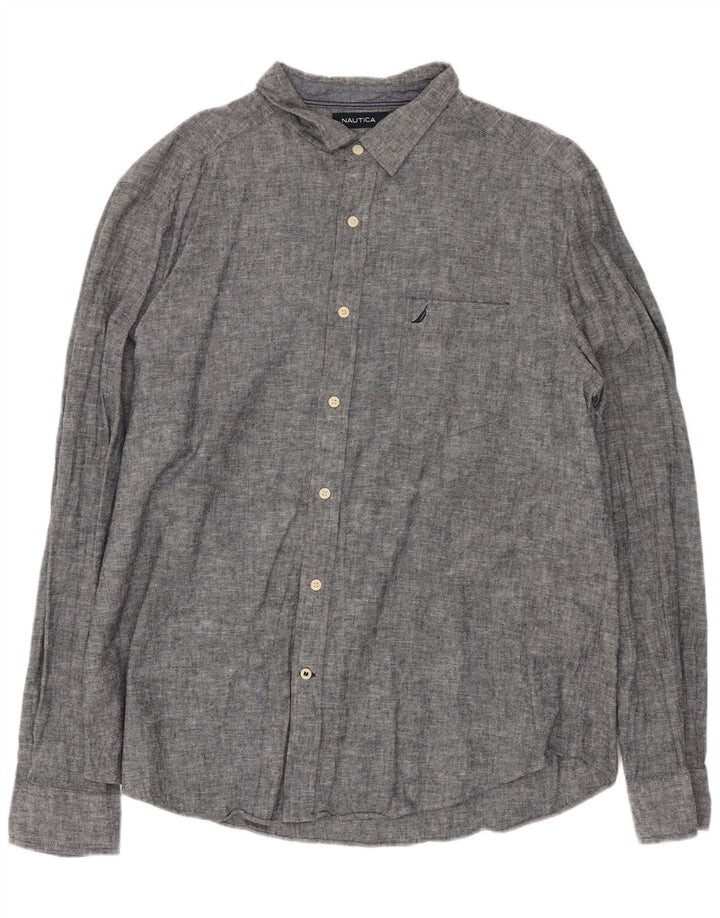 Nautica Mens Shirt XL Grey Flecked Linen