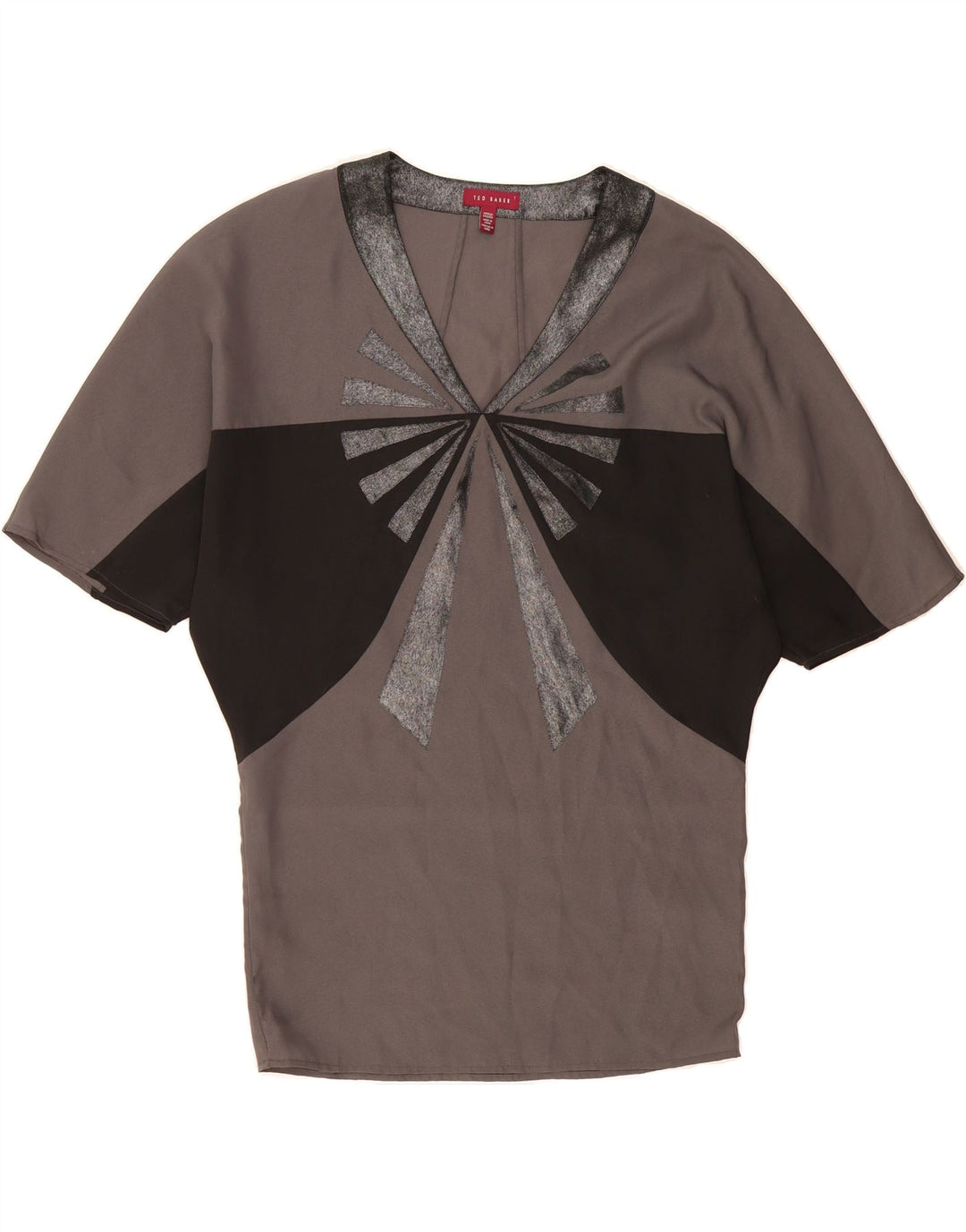 TED BAKER Womens Oversized Graphic T-Shirt Top Size 1 XS Grey Colourblock Vintage Ted Baker and Second-Hand Ted Baker from Messina Hembry 