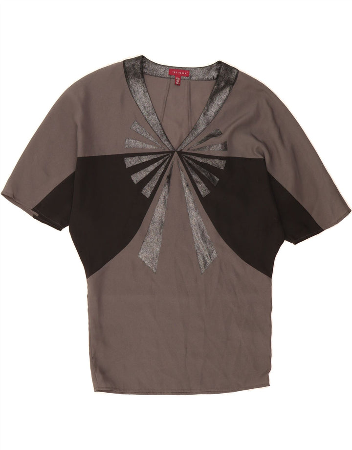 TED BAKER Womens Oversized Graphic T-Shirt Top Size 1 XS Grey Colourblock Vintage Ted Baker and Second-Hand Ted Baker from Messina Hembry 