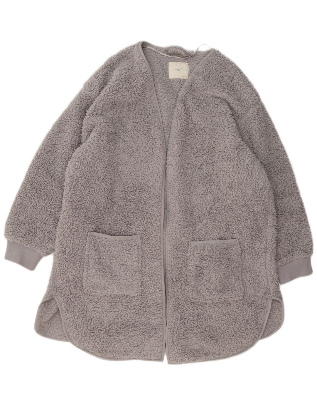 Soprabito in pile aperto oversize da donna Marks & Spencer UK 16 grande grigio