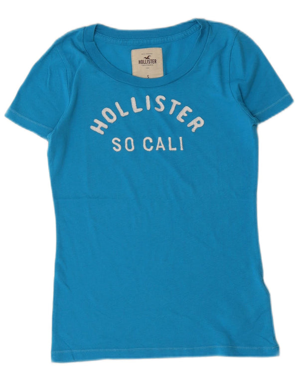 Γυναικείο γραφικό μπλουζάκι Hollister Top UK 8 Small μπλε βαμβακερό