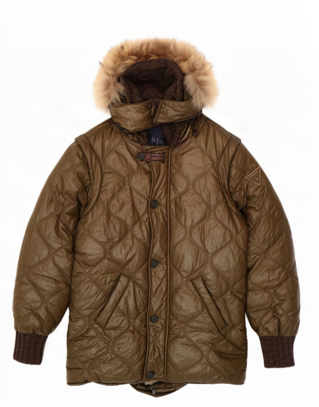 Iceberg Womens Hooded Padded Coat US 8 Medium Khaki Polyamide