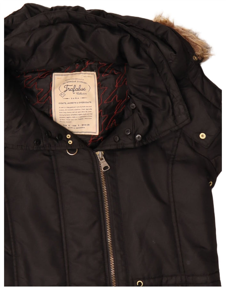 Zara Womens Trafaluc Hooded Windbreaker Jacket UK 10 Small Black Polyester