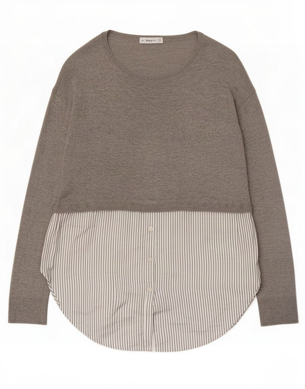 Top tunica a maniche lunghe da donna Zara UK 10 Small Grigio Colourblock Poliestere