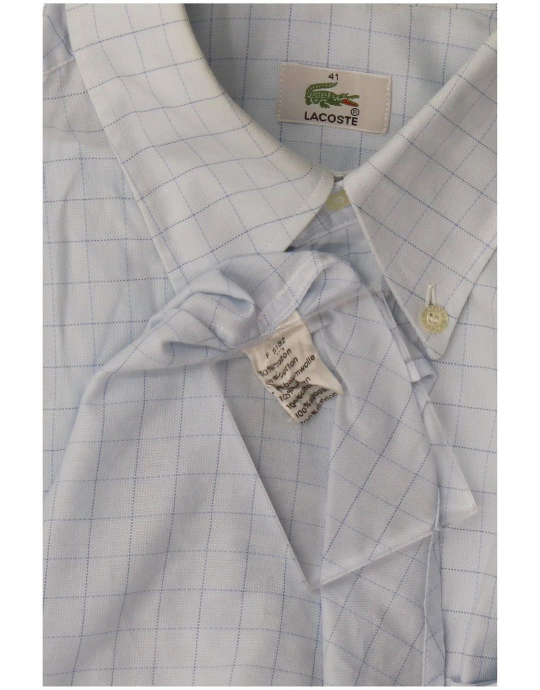 LACOSTE Mens Shirt Size 41 Large Blue Check Cotton