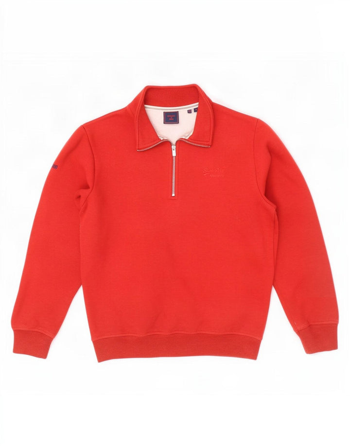 Superdry Sweat-Shirt Zip Neck Homme Rouge Moyen Coton
