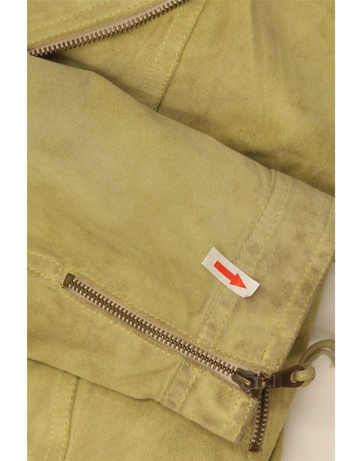 Giacca da motociclista vintage in pelle scamosciata corta da donna IT 40 piccola in pelle verde