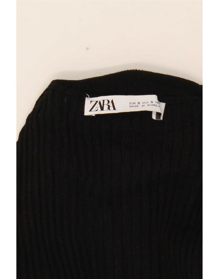 Zara Womens Crop Top Long Sleeve UK 8 Small Black Viscose