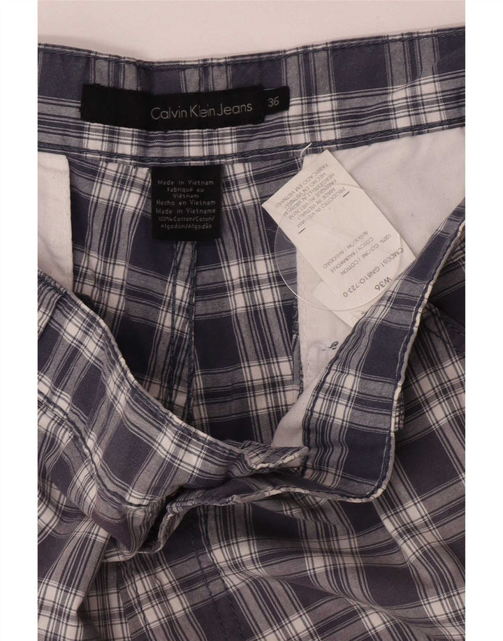 Calvin Klein Mens Cargo Shorts W36 Large Navy Blue Check Cotton