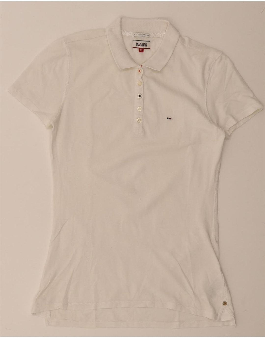 Tommy Hilfiger Womens Polo Shirt UK 12 Medium White Cotton