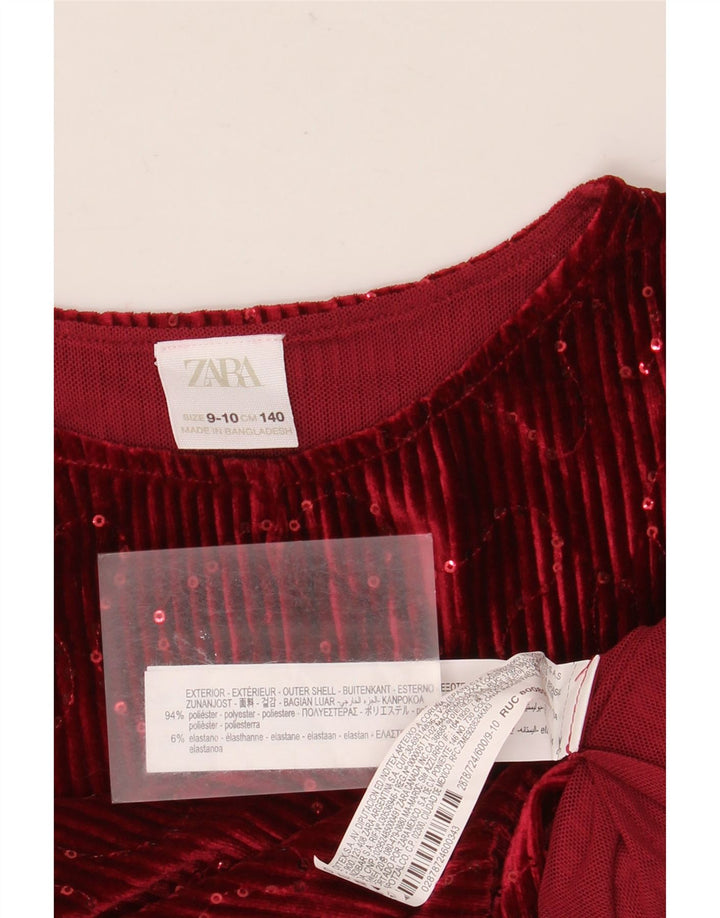 Zara Girls Velour Blouse Top 9-10 Years Red Polyester